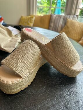 Woven Platform Espadrille Slide - Natural Beige